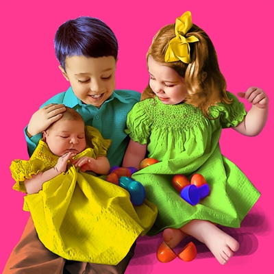 Pop Art 1 Panel Portrait of 3 Young Siblings together,by myDaVinci - myDaVinci